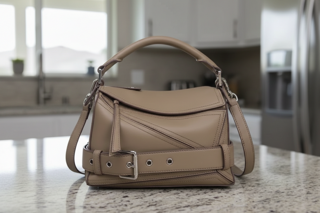 Alexandra quiet luxury leather handbag side profile Eleia Stone Australia
