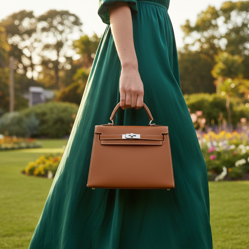 Helena quiet luxury leather handbag side profile Eleia Stone Australia